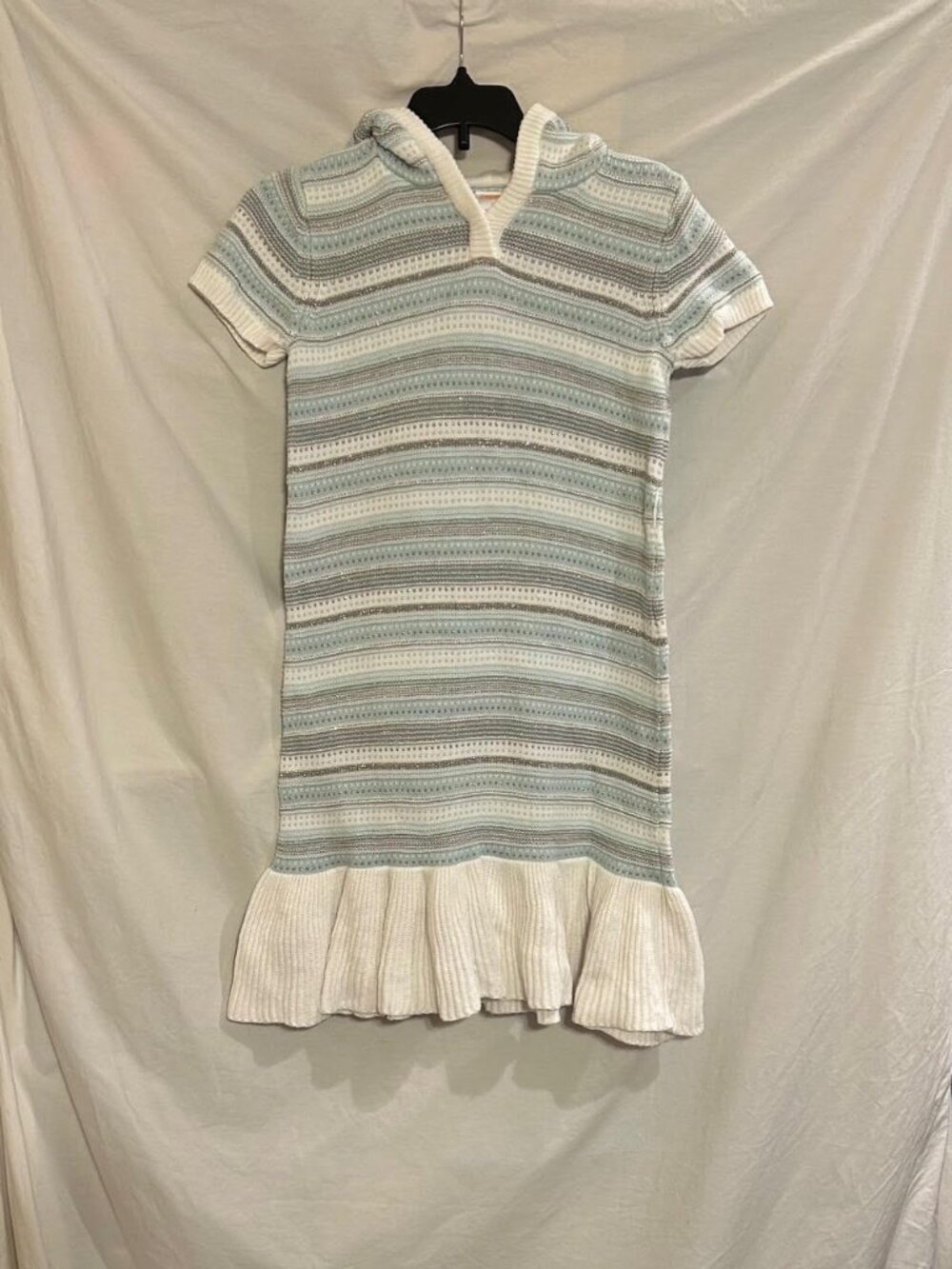 Gymboree Girls 9 Blue Silver Snowflake Striped Sparkle Hooded Sweater Dress